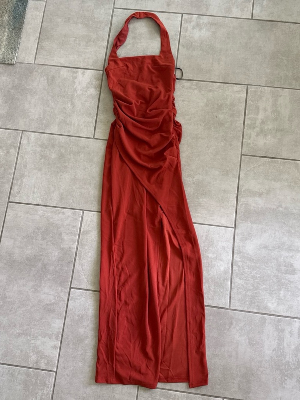 Lulu's Rust Halter Ruched Maxi Dress